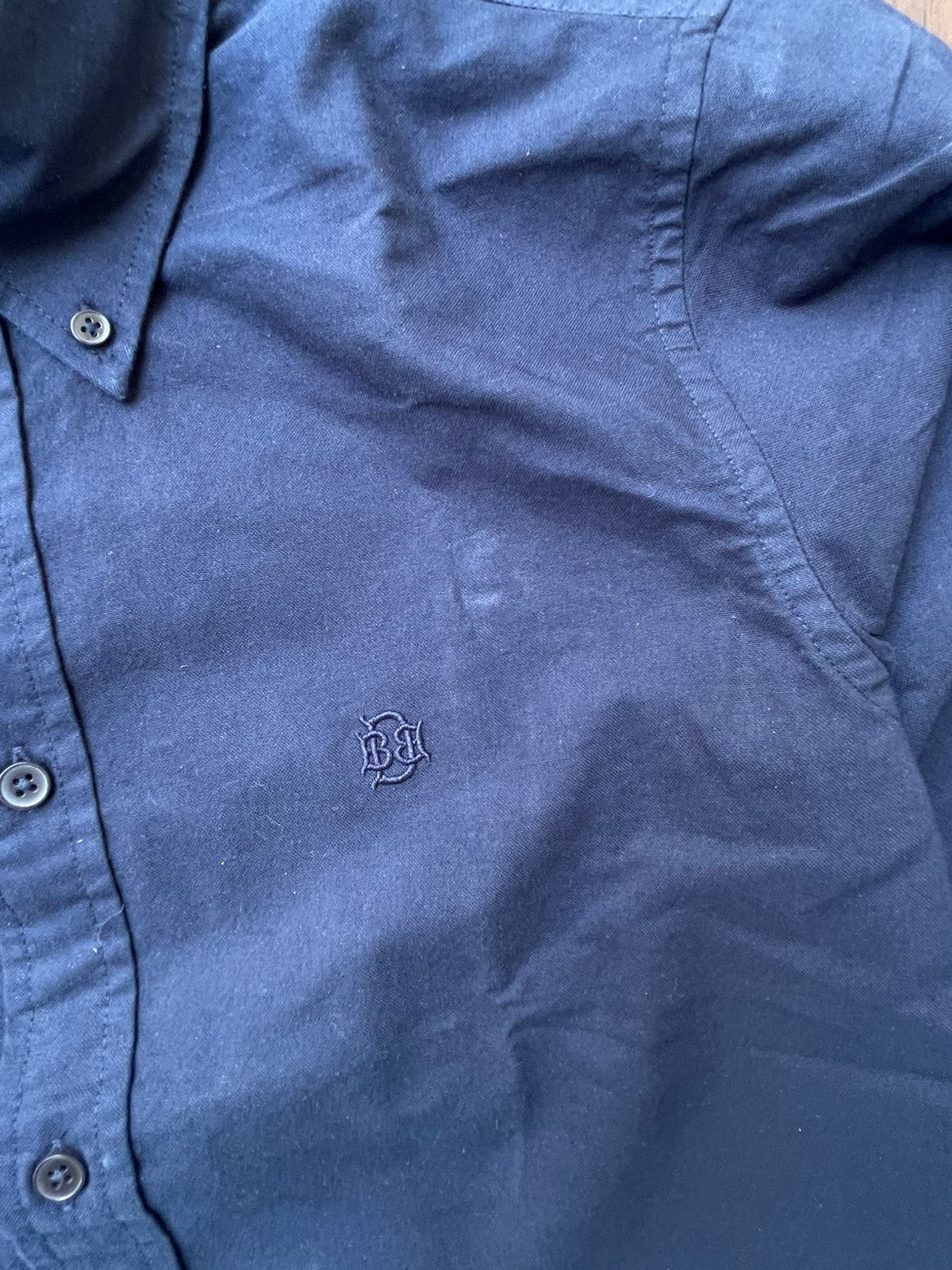Rich Navy Textured Oxford Shirt with Tonal Monogram
