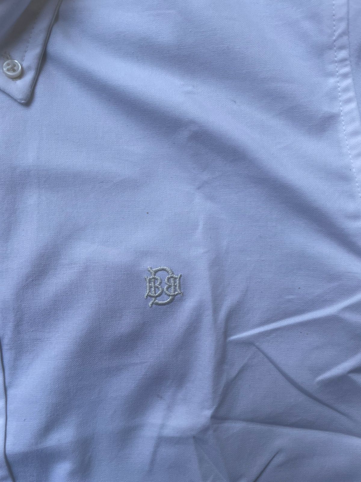 Old Money Textured White Oxford Shirt with Tonal Monogram