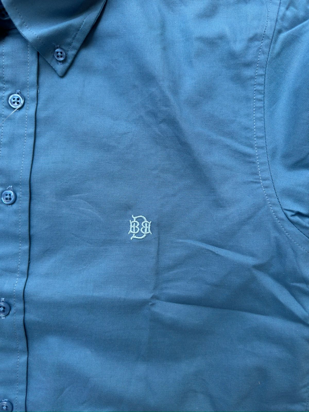 Indigo-Blue Textured Oxford Shirt with Tonal Monogram
