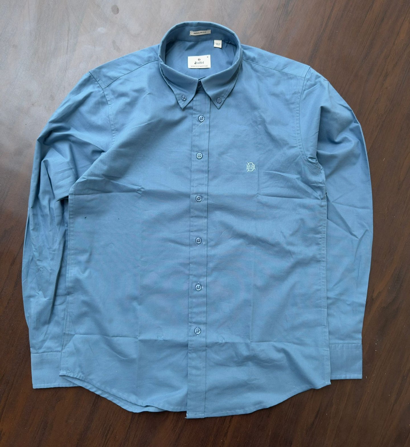 Indigo-Blue Textured Oxford Shirt with Tonal Monogram