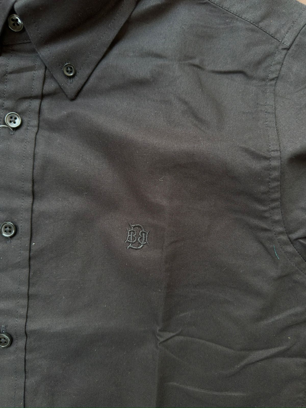 Matte Black Textured Oxford Shirt with Tonal Monogram