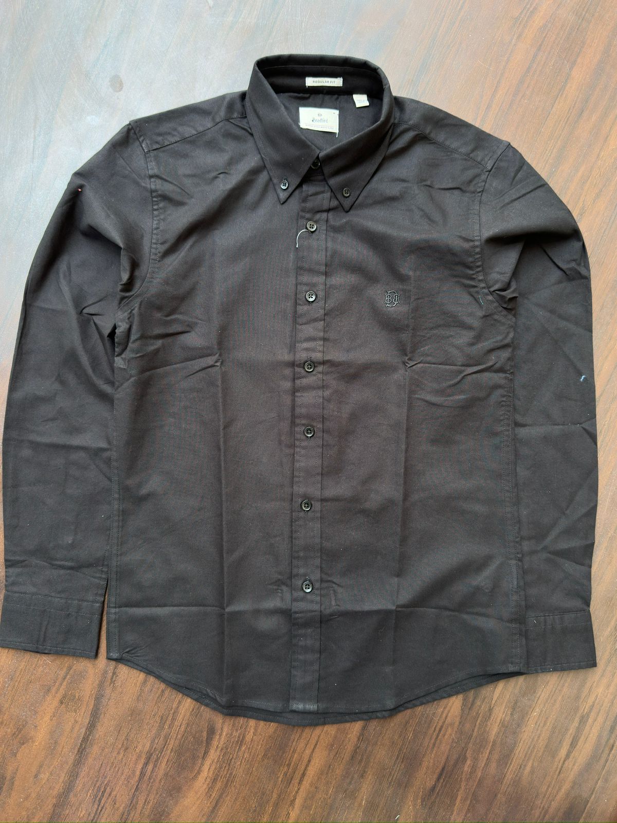 Matte Black Textured Oxford Shirt with Tonal Monogram