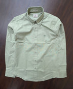Sage green textured oxford button-up shirt, spread collar and button placket