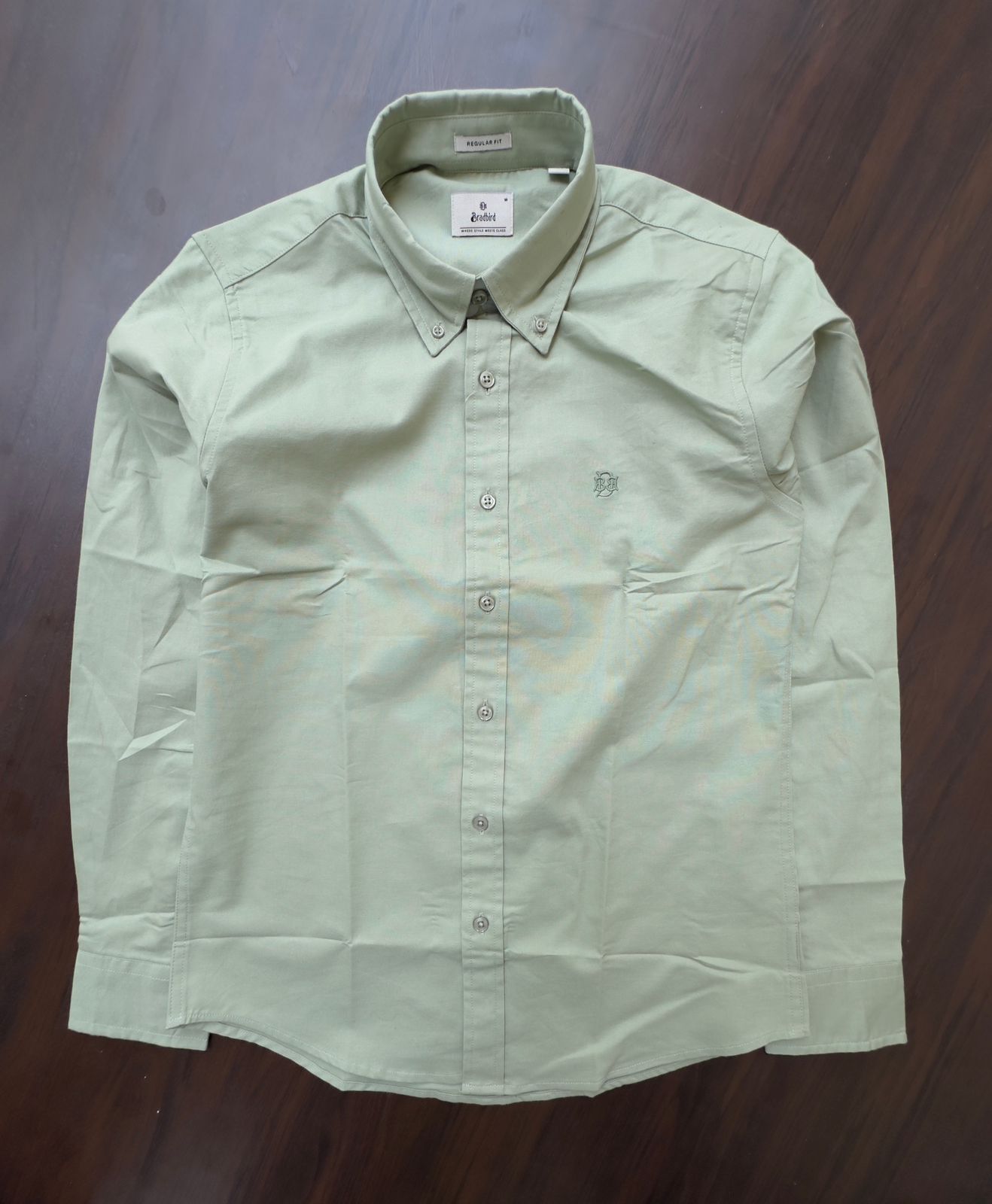 Sage Green Textured Oxford Shirt with Tonal Monogram