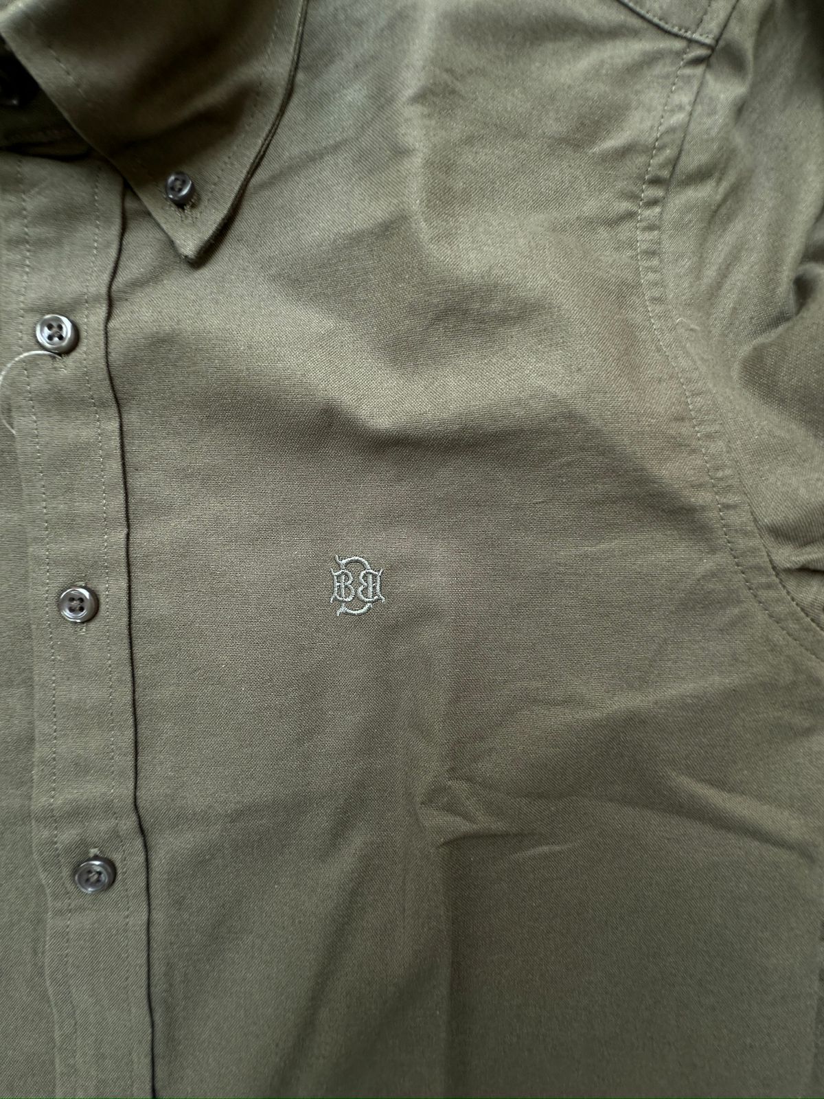 Tactical Muted Olive Textured Oxford Shirt with Tonal Monogram