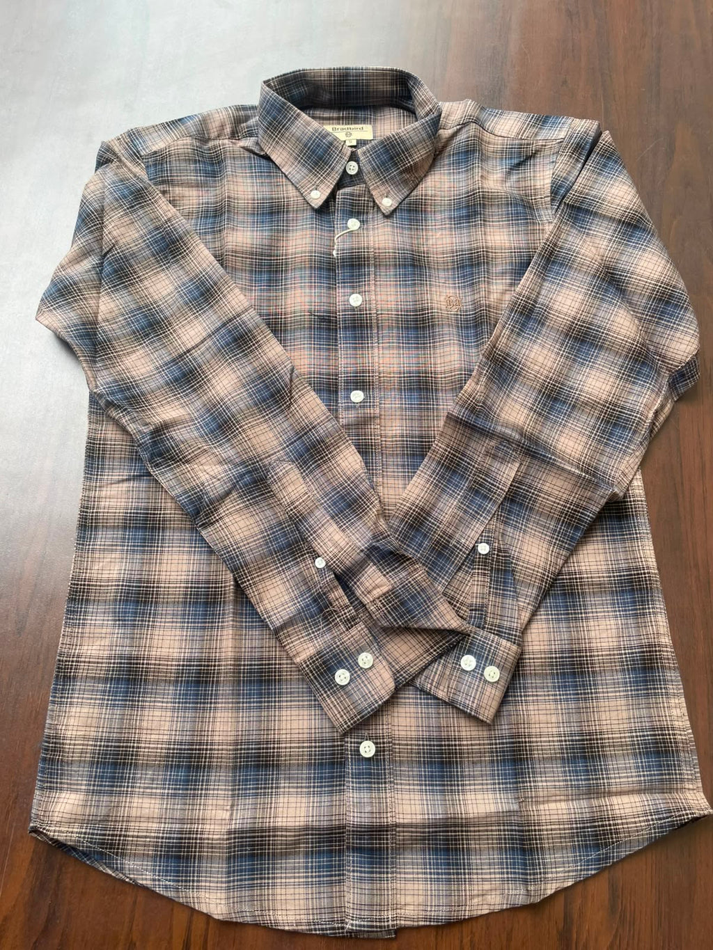 Beige & Steel Blue Checked Shirt | Premium Cotton Shirt | Bradbird
