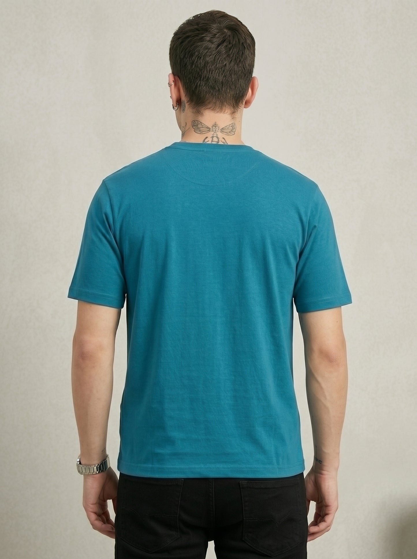 Ocean Blue Melted Box Typography Round Neck Shirt