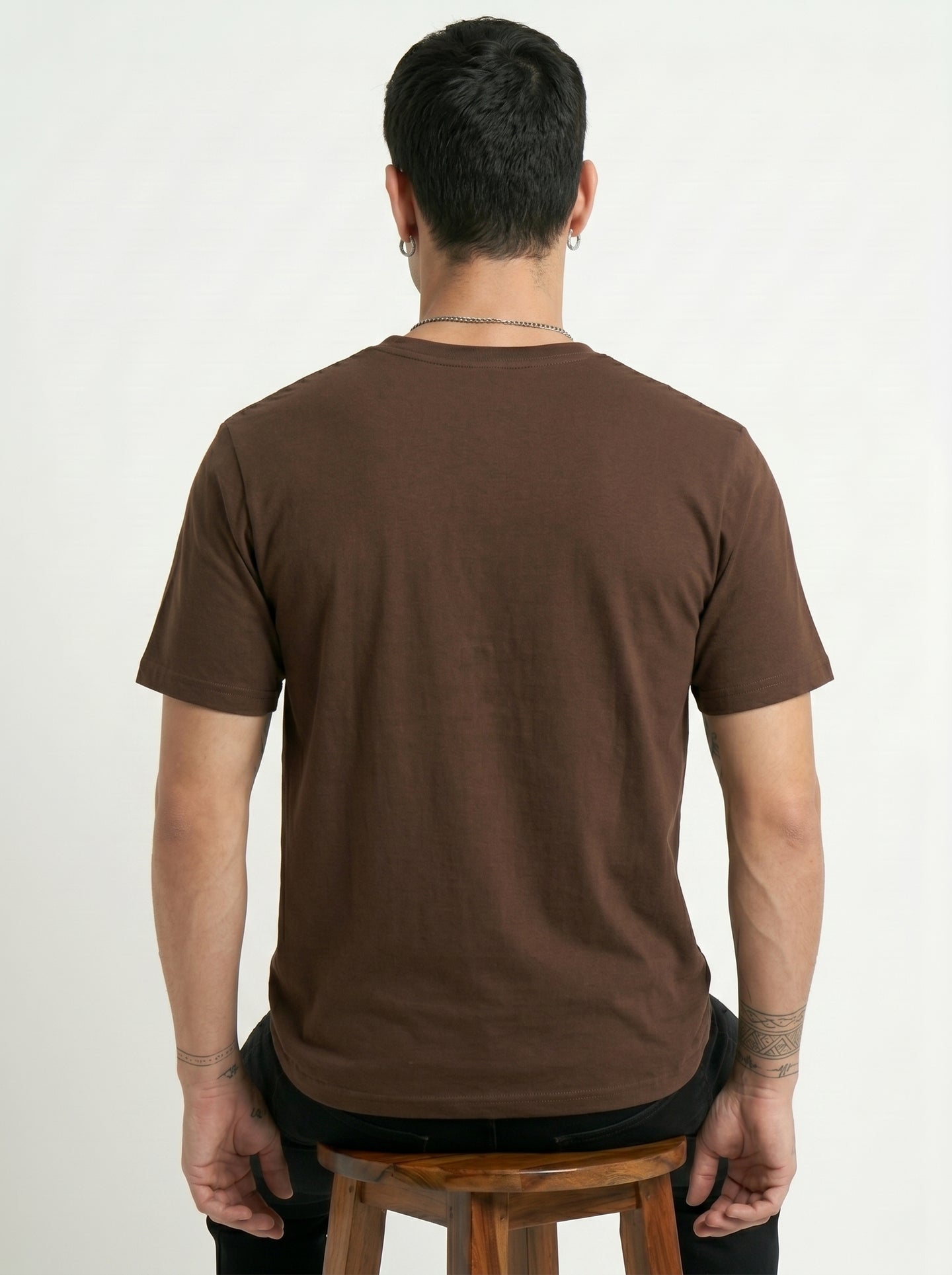 Walnut Brown Melted Box Graphic Round Neck Shirt