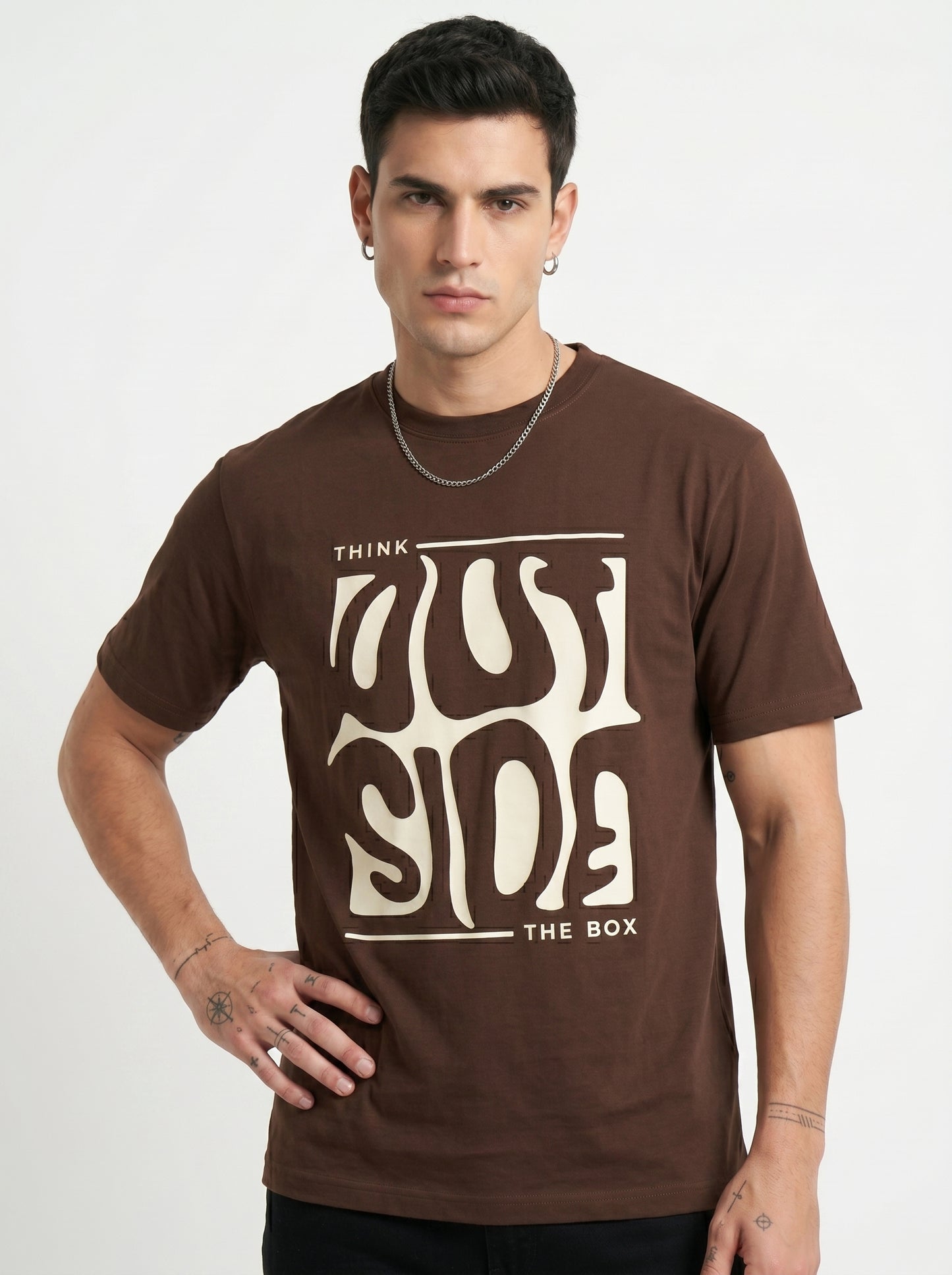 Walnut Brown Melted Box Graphic Round Neck Shirt