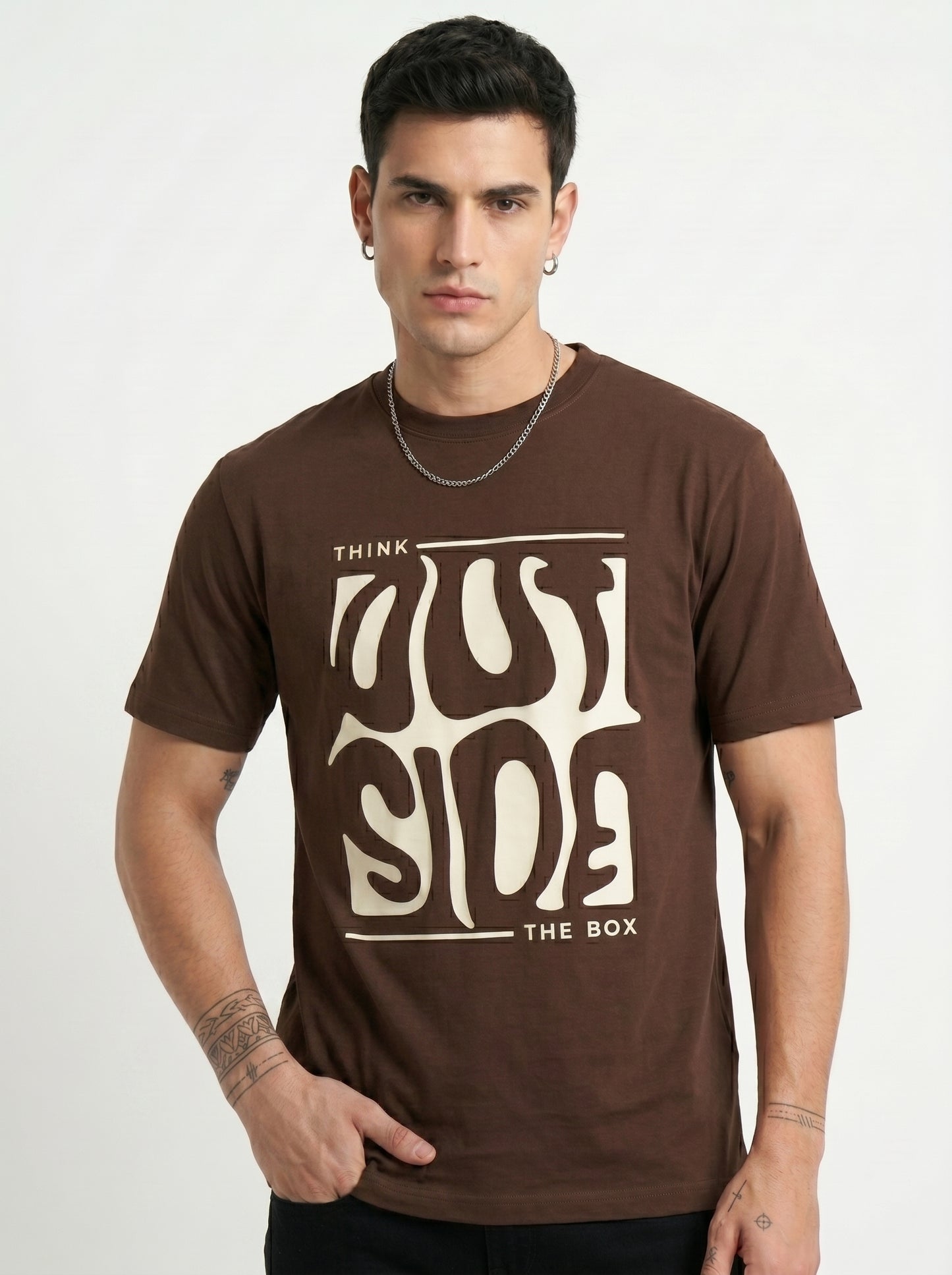 Walnut Brown Melted Box Graphic Round Neck Shirt