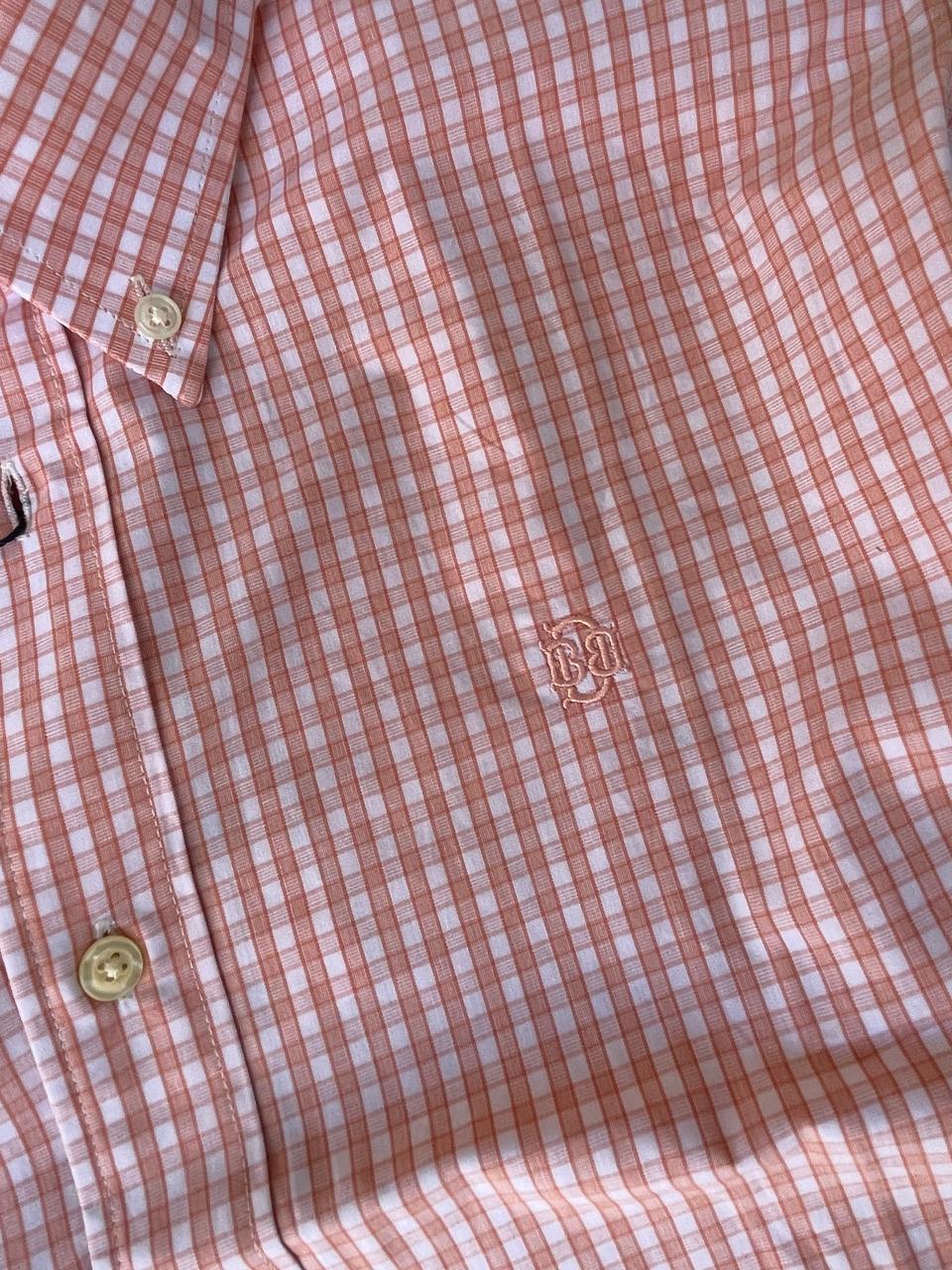 Peach gingham check shirt chest logo with button detail